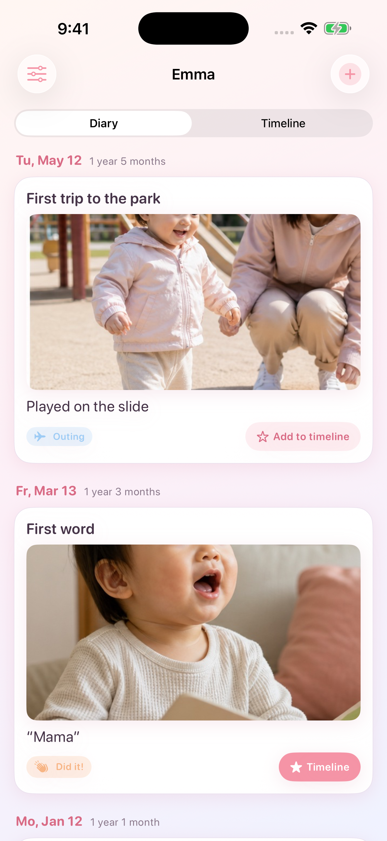 Diary feed of a child’s entries