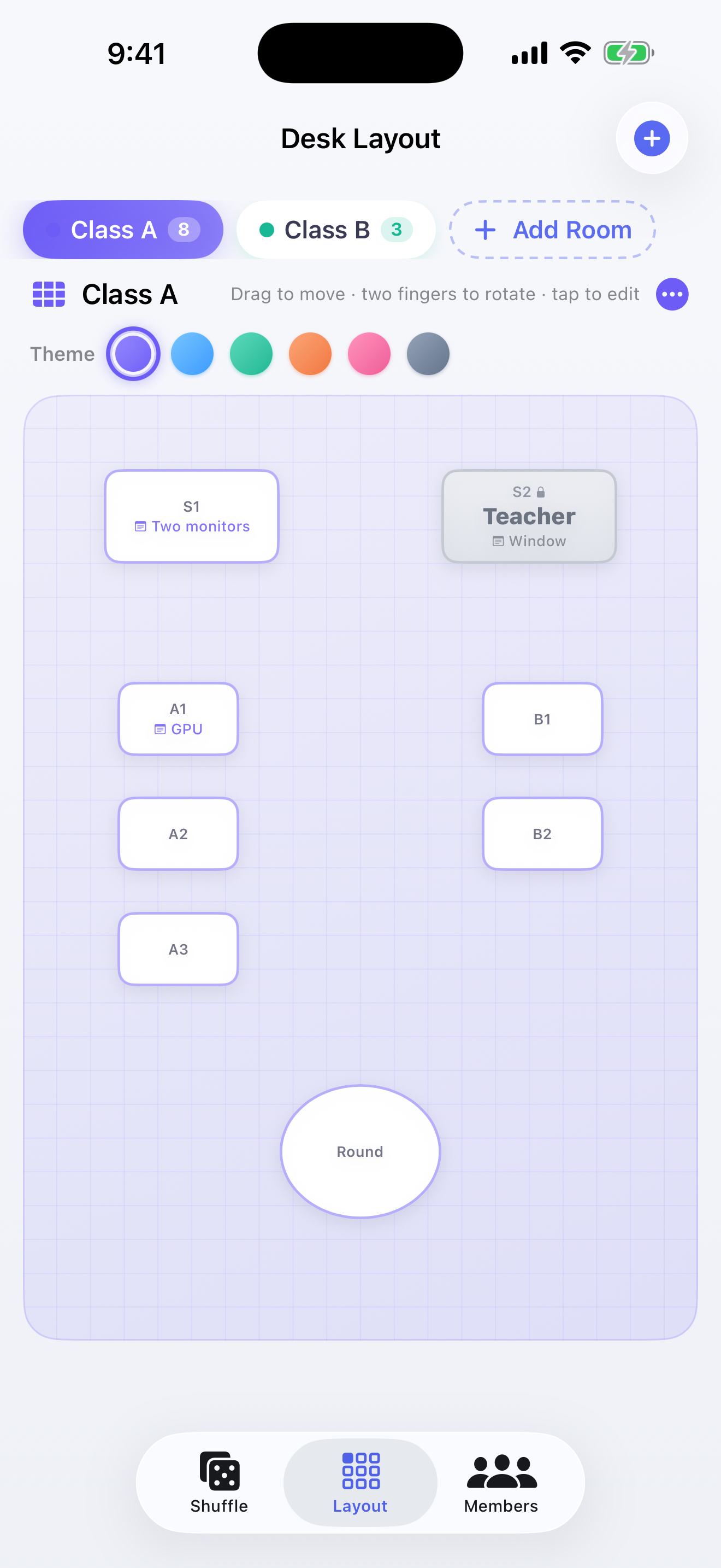 Desk layout editor in Seat Gacha